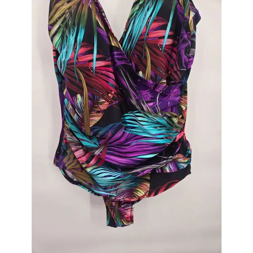 Miradonna by Miraclesuit Swimsuit Size 14 One Piece Flattering Slimming Tropical